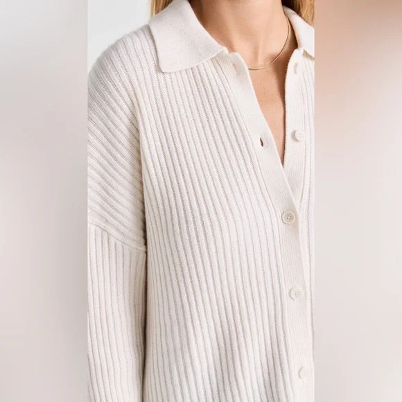 NEW Reformation Fantino Cashmere Collared Cardigan In Gossamer Size XL - Picture 9 of 17